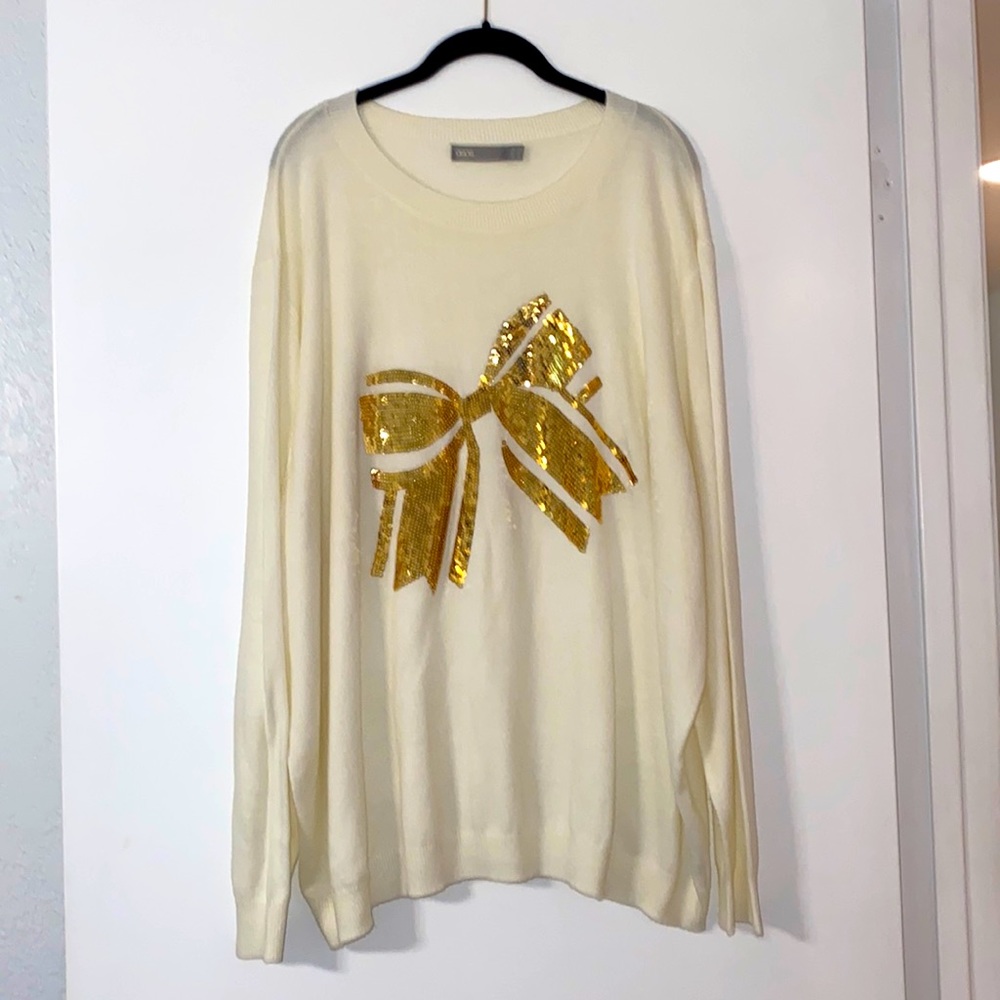 ASOS Gold Bow Sparkle Cream Sweater Size 22